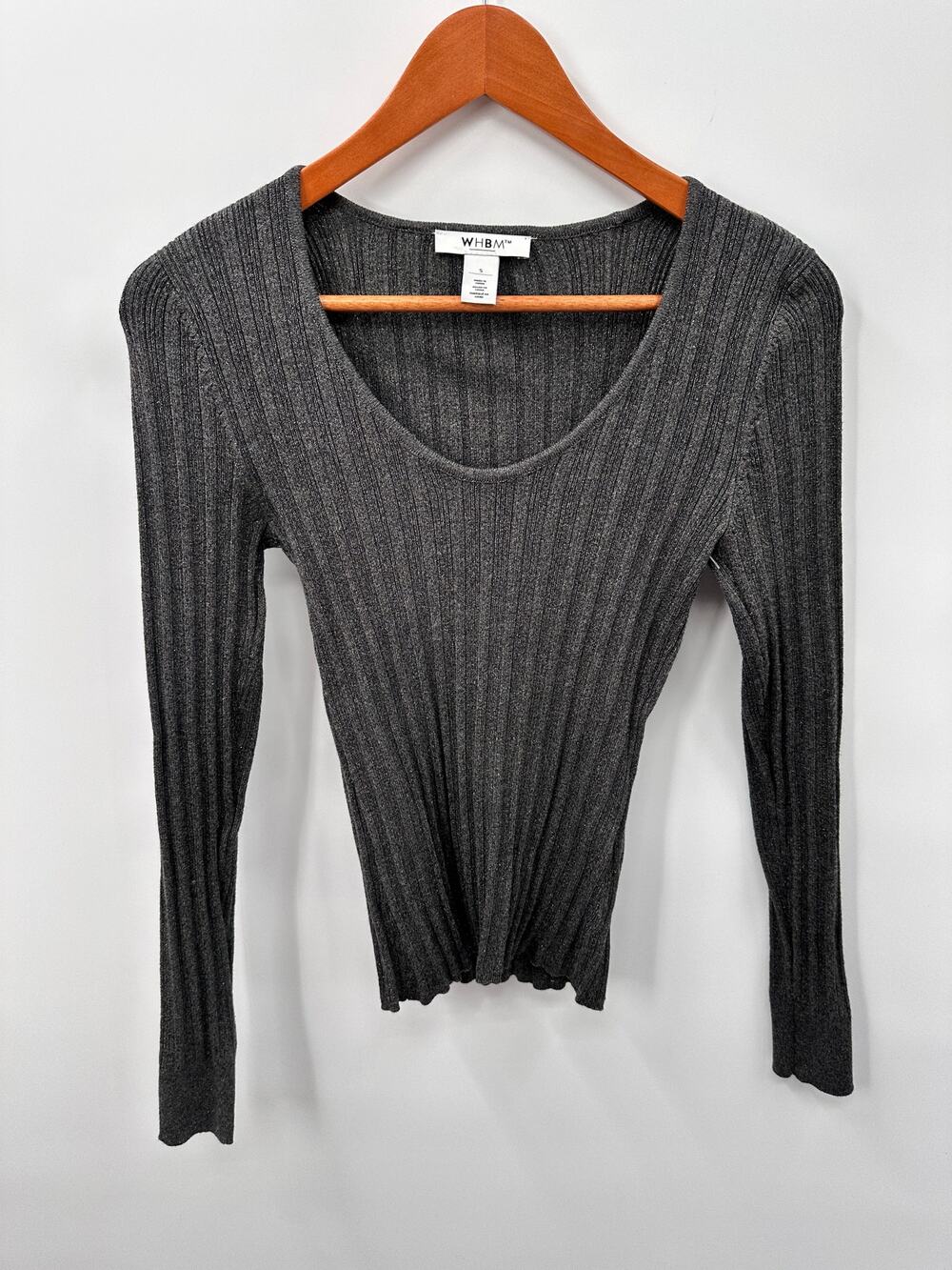 WHITE HOUSE BLACK MARKET Gray Metallic Scoop Neck Sweater // S